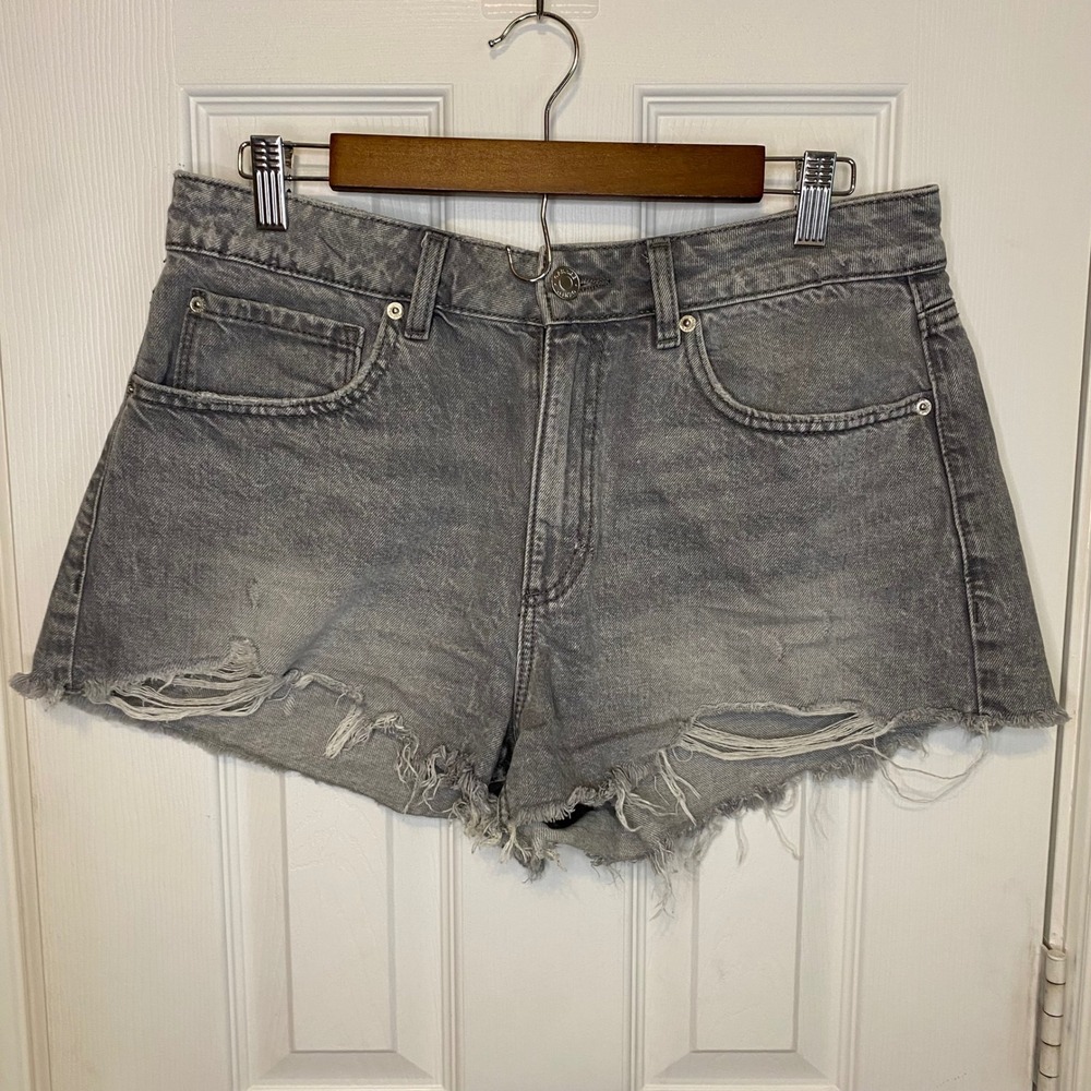 Garage Denim Festival Grey Distressed High Waisted Jean Shorts Womens 11 Size 30